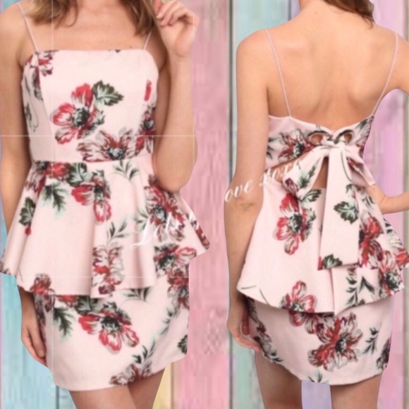 Blithe Dresses & Skirts - Blithe Blush Pink Floral Peplum Style Lined Dress NWT